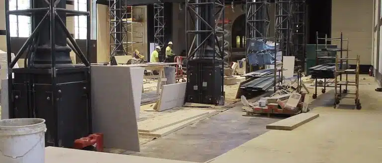 Commercial flooring construction site.