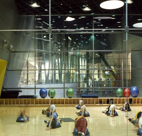 Commercial wood gym flooring in a basketball court